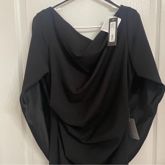 Betsy & Adam Elegant Cape Sleeve Crepe Sheath Dress - Picture 6 of 9